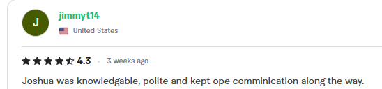 Client review describing knowledgeable, polite communication